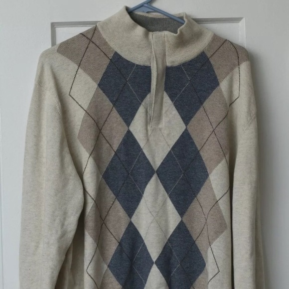 Tasso Elba MEN'S Beige ARGYLE LONG SLEEVE - Picture 1 of 3